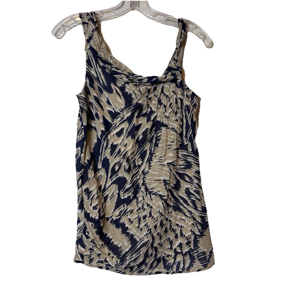 BCBGMAXAZRIA Blouse Silk Blend Chambray Top Neutral Abstract Blouse Women’s XXS
